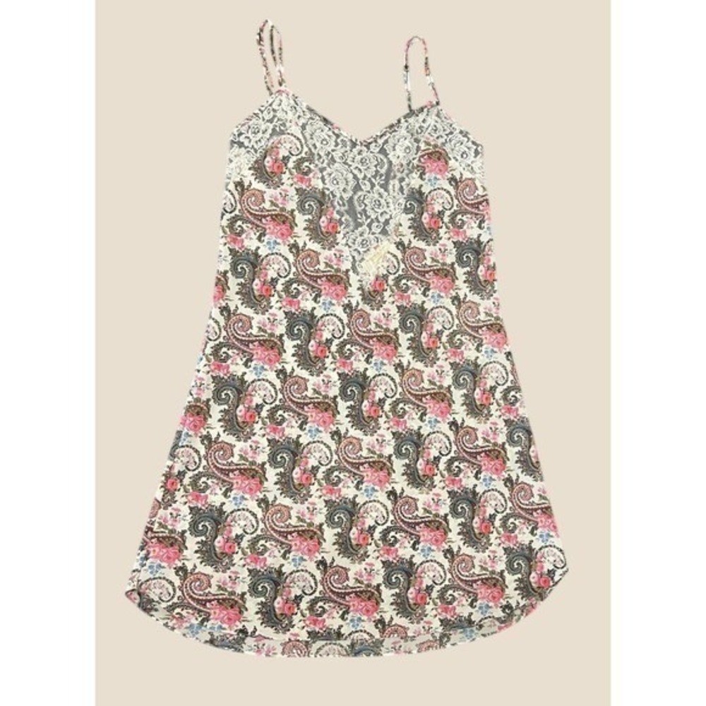 Victoria's Secret Slip Dress Womens S White Floral Paisley Lace Trim 1642